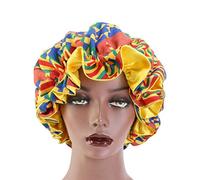 PAMINGONO Printed Satin Shower Cap for Women, Elastic Double-Layer Round Sleeping Bathing Hat Floral Lace Edge, Yellow Breathable Spa Hair Cover