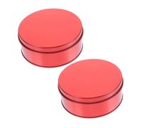 PAMINGONO Round Tinplate Cookie Tin Set of 2 Red Decorative Storage Box Lid for Cookies Candy and Tea for Holidays and Gifts