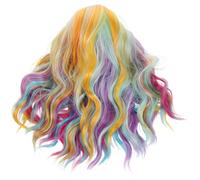 PAMINGONO Short Wavy Curly Rainbow Mermaid Wig Synthetic Lightweight Colorful Cosplay Hairpiece for Halloween Party