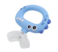 PAMINGONO Silicone Toothbrush for 0-3 Years - Food Grade Soft Bristle Mouthpiece Brush - Blue Dinosaur Shape Training Toothbrush for Early Dental Care