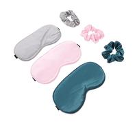 PAMINGONO Silk Like Girl Eye Mask and Hair Ring Elastic Bands for Comfortable Fit Light Blocking Sleep Cover for Women Assorted Pink Grey Dark Green Colors and Soft Material