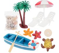 PAMINGONO Small Beach Accessories Set 10pcs for Dollhouse Decoration, Summer Shells and Parasol Micro Landscape Props, Compact Beach Style Ornaments for DIY Miniature Scenes
