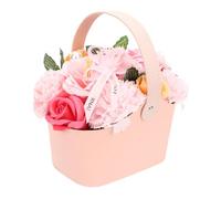PAMINGONO Soap Flower Box Pink Decorative Soap Flower Basket with Ribbon for Bath and Hand Washing Birthday Table Decoration Gift for Women Wife Graduation Festival