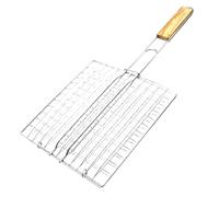 PAMINGONO Stainless Steel Grill Basket with Ergonomic Handle for Outdoor Bbq Heat Resistant Barbecue Wire Mesh Rack for Grilling Chicken Wings Steak Vegetables and Strong Bearing Capacity