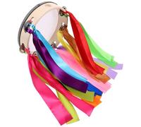 PAMINGONO Thickened Wooden Hand Tambourine with 12 Colorful Ribbons, 20cm Diameter Hand Drum with Bells for Party Cheering, Dance Performance, and Educational Percussion Plaything