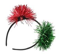 PAMINGONO Tinsel Foil Pom Pom Headband, Red and Green Glitter Hair Hoop Party Performance Cosplay Christmas Headdress