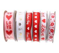 PAMINGONO Valentine’s Day Wrapping Ribbon Set, 6 Rolls Satin Decorative Ribbons with Heart and Love Patterns for Bouquet, Cake Packing, Wedding and Party Decorations