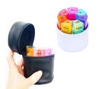 PAMINGONO Weekly 28-Compartment Pill Organizer with Color-Coded Round Compartments, Portable PU Travel Medicine Box for Daily Pill Storage and One-Week Medication Management