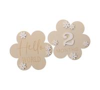 PAMINGONO Wood Flowers Set, 2pcs Newborn Announcement Sign Monthly Photo Props, Growth Record Board for Newborn Photos and Nursery Decoration