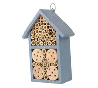 PAMINGONO Wooden Painted Hanging Bee House with Wrought Iron Hook Outdoor Garden Insect Nesting Cabin for Bees and Beneficial Bugs Blue Creative Shelter for Pollinators and Ladybugs