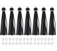 Pamir Tong 12pcs Faux Leather Keychain Tassels 4.3 Inch Decoration DIY Charms Elegant, Long-Lasting Tassels for Keychains, Cellphone Straps Wristlets Crafts (Silver Caps, Black)