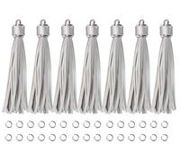 Pamir Tong 12pcs Faux Leather Keychain Tassels 4.3 Inch Decoration DIY Charms Elegant, Long-Lasting Tassels for Keychains, Cellphone Straps Wristlets Crafts (Silver Caps, Silver)