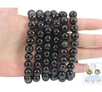 PAMIR TONG 300PCS 10mm Black & Gold Glass Beads for Jewelry Making,Round Smooth Beads, Bracelet Space Loose Beads for Jewelry Making Earring, Necklaces, DIY Crafts & Gifts #387