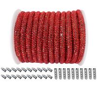 PAMIR TONG 6mm Red Rhinestone Glitter Rope Set 6 Yards for Crafts | The cystal bling rope with matching metal ends-perfect for macrame deco, bag charms, clothing & DIY jewelry crafts