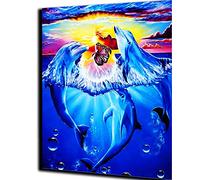PAMMUQ DIY Painting by Numbers Ocean Dancing Dolphin Animal Handpainted Kits Drawing Canvas Pictures by Numbers Home Decor Gift 40x50cm -Frameless
