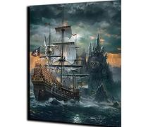 PAMMUQ Paint by Numbers DIY Canvas Oil Painting Kit for Adults - Pirate Ship - 16x20 inch Framed