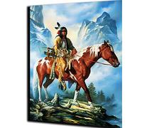 PAMMUQ Paint by Numbers for Adults DIY Oil Painting Number Canvas Painting for Adults Kids Home Decoration (16x20in) Indians on Horseback -Frameless