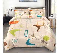 Pamnest Comforter Set Twin Size, Retro Geometric Science Soft 2 Pcs Bedding for Kids and Adults, Mid Century Vintage Atomic Comforter Set with Pillowcase, for Bedroom Bed Decor