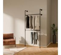 pamo clothes rail industrial loft design - KIM I Double - clothing rack for walk-in wardrobe I bedroom clothes rack made of black sturdy water pipes/ tubes with wall mounting