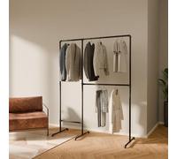 pamo Freestanding Clothes Rail 152 cm - Height-Adjustable Double Rod I Heavy Duty Clothing Rack I 120 kg I Black I Open Wardrobe for Bedroom, Hallway & Dressing Room