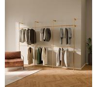 pamo industrial pipe clothing rack - KIM III Double Gold - clothes rack for wardrobe, bedroom and as walk-in closet system. Sturdy clothing racks for hanging clothes I wall mounted heavy duty clothes