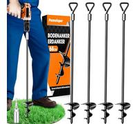 Pamofuper Ground Anchors Tent Pegs Trampoline Anchors Heavy Duty Screw in, Tent Pegs High Winds Heavy Duty for Camping Tent, Canopies, Carports, Sheds, Swing Sets,14in Ground Anchors (4 Pack X25in)