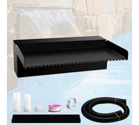 Pamopamo Pond Waterfall Spillway Pool Fountain Water Feature, Black Stainless Steel Outdoor Fountains, Swimming Pool Water Flow Waterfalls Kit for Garden Patio Ponds-11.8"x7.8"x3.9"(NO Light)