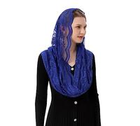 PAMOR Infinity Chapel Veil Floral Latin Mass Head Covering Lace Scarf Mantilla Veils for Church, Navy Blue, One Size