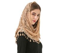 PAMOR Mass Veil Triangle Mantilla Cathedral Head Covering Chapel Veil Lace Shawl Latin Scarf, Champagne, 54inches