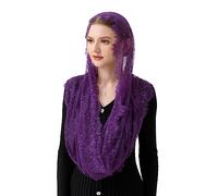 PAMOR Spanish Style Lace Traditional Vintage Inspired Infinity Shape Mantilla Veil Latin Mass Head Covering, Purple, One Size