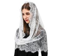 PAMOR Spanish Style Lace Traditional Vintage Inspired Infinity Shape Mantilla Veil Latin Mass Head Covering, White, One Size