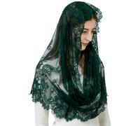 PAMOR Spanish Style Lace Traditional Vintage Inspired Infinity Shape Mantilla Veil Latin Mass Head Covering (Green)