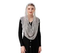 PAMOR Spanish Style Lace Traditional Vintage Inspired Infinity Shape Mantilla Veil Latin Mass Head Covering, Gray, One Size