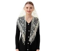 PAMOR Triangle Lace Veil Mantilla Cathedral Head Covering Chapel Veil for Mass Wedding Bridesmaids, Ivory, One Size