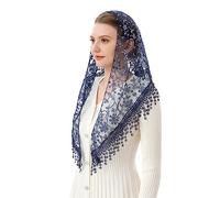 PAMOR Triangle Lace Veil Mantilla Cathedral Head Covering Chapel Veil for Mass Wedding Bridesmaids, Navy Blue, One Size
