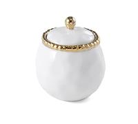 Pampa Bay Golden Salerno Porcelain Covered Sugar Bowl with Beaded Trim, White/Gold