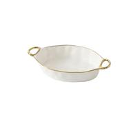 Pampa Bay Oval Baking Dish, Golden Handles, Kitchen, Gift, 16 x 9 x 3 Inch, White/Gold Tone, CER2805WG