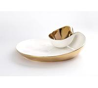Pampa Bay Titanium-Plated Porcelain Chip and Dip, 12 x 10 Inch, Gold/White Tone, Oven, Freezer, Dishwasher Safe