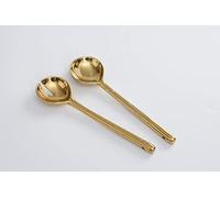 Pampa Bay Wood Look Titanium-Plated Porcelain Gold Salad Server Set, 10.5 Inch