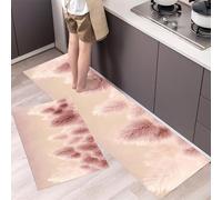 Pampas Grass Kitchen Rugs Sets Non Slip Washable Kitchen Mats Anti Fatigue Comfort Romantic Theme Floor Mats for Laundry, Hallways, Sink 40x60cm+40x120cm Pink