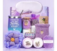 Pamper Birthday Gift for Women - Lavender Bath Spa Package for Her Relaxation Self Care Hampers Unique Skin Care Birthday Presents Set with Bath Bombs, Candles for Best Friend Mom Wife Bestie Auntie