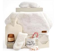 Pamper Gifts for Women - Hamper Gifts for Women with White Hot Water Bottle Belt, Socks, Mug, Candle, Sleep Mask, & Colouring Book with Pencils
