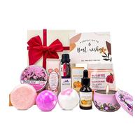 Pamper Hamper Gifts for Women - Scented Candle, Cards, Spa Bath Set, Relaxing Basket Gifts for Her, Gest Well Soon Self Care Retirement Gift Set, Delicately Boxed