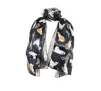 Pamper Yourself Now Black Shiny cat Scarf with Multi-Coloured Cats Thin Scarf.