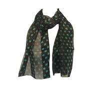 Pamper Yourself Now Black with Green Four Leaf Clover Scarf Thin Pretty Scarf