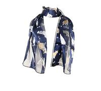 Pamper Yourself Now Blue shiny cat scarf with multi-coloured cats thin scarf.