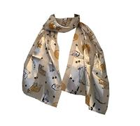 Pamper Yourself Now Cream Shiny cat Scarf with Multi-Coloured Cats Thin Scarf.