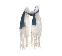 Pamper Yourself Now Dark Blue with Cream Flower lace Trim with Tassel Scarf