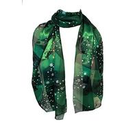 Pamper Yourself Now Green with Snowflakes and Santa on a Sledge Design Thin Pretty Christmas Scarf