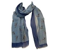 Pamper Yourself Now Ladies Dalmatian dog long scarf with frayed edge. Great present/gift for dog lovers. (Blue)